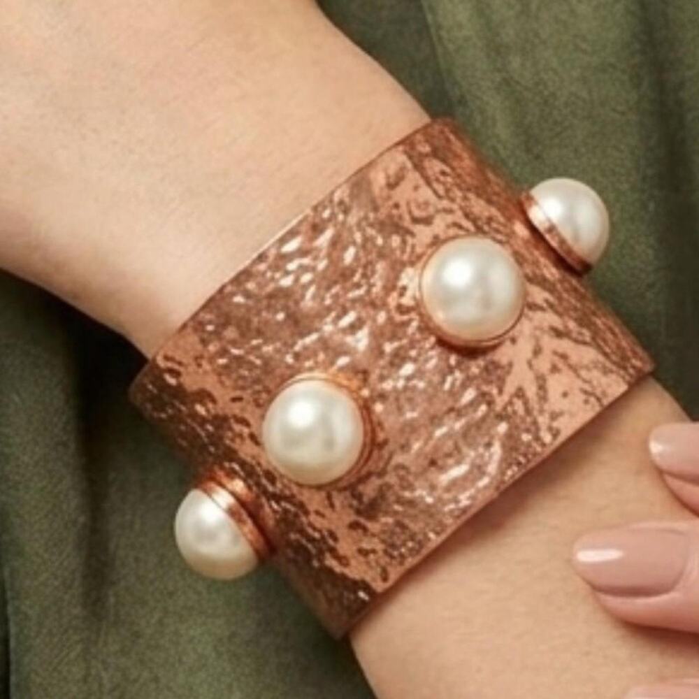 Copper cuff with pearl detail